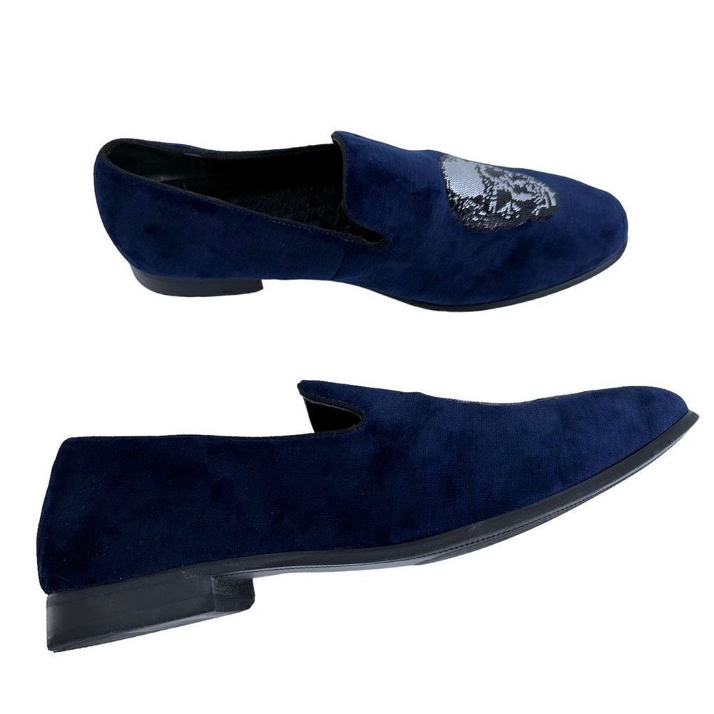 International Concepts Blue Velvet Skull Loafers Men’s Size 13 - Picture 10 of 11